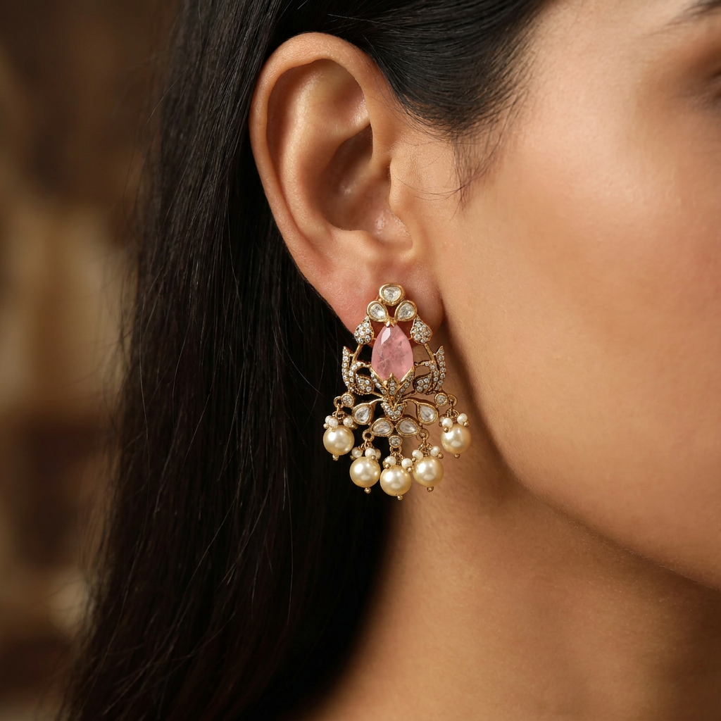 Elite Kundan Hangings With Intricate Fringe And Border Craftsmanship