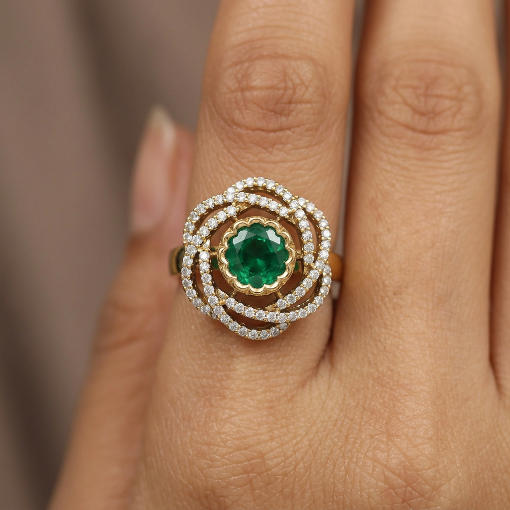 Regal Orbit Kundan Finger Ring With Layered Circular Halo Design