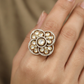 Royal Blossom Inspired Kundan Finger Ring With Layered Circular Detailing