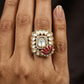 Regal Lotus Bloom Kundan Finger Ring With Pear Halo Detailing