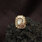 Regal Lotus Bloom Kundan Finger Ring With Pear Halo Detailing