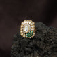 Regal Lotus Bloom Kundan Finger Ring With Pear Halo Detailing