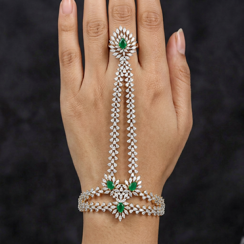 Exquisite Cascade Chain Panja with Floral Centre Arrangement