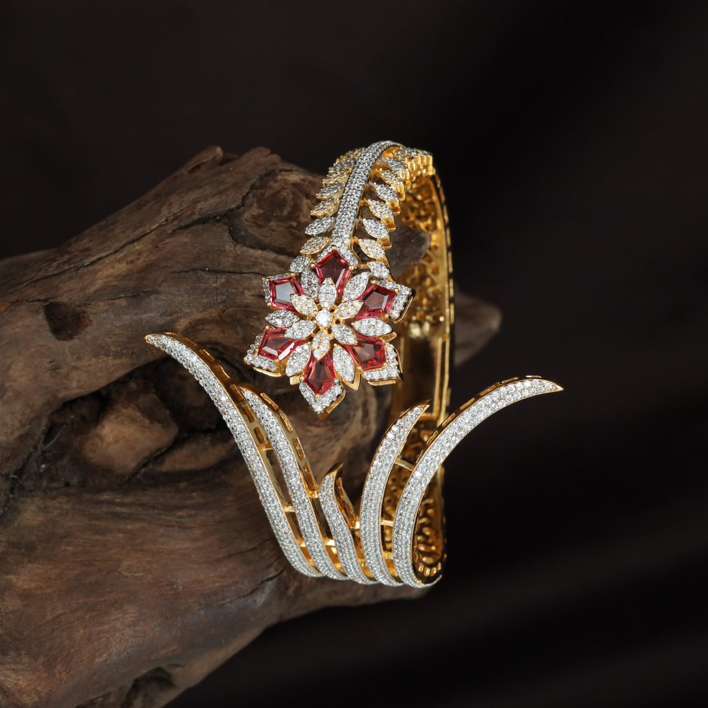 Fluted Blossom Kada with Floral Centre Detailing