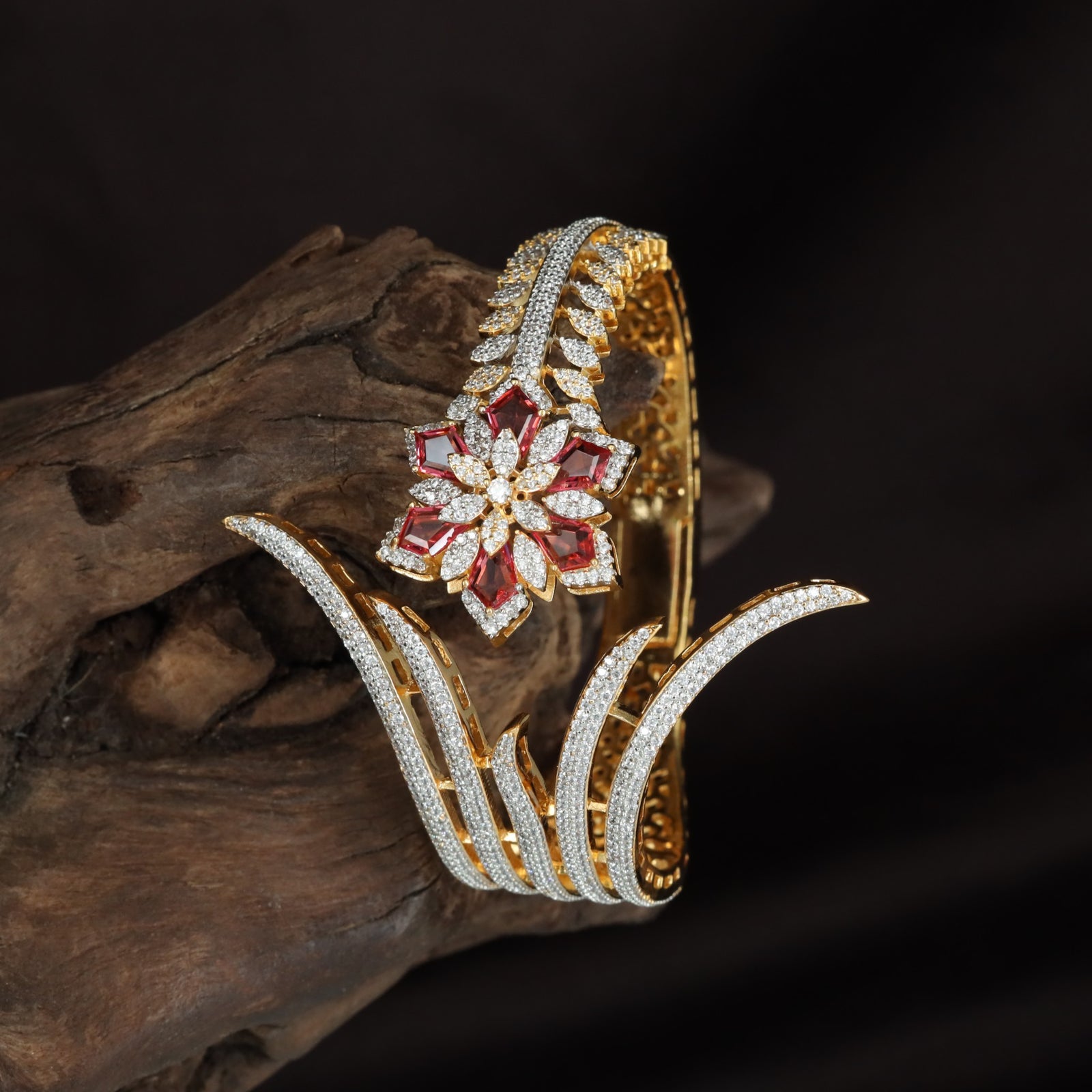 Fluted Blossom Kada with Floral Centre Detailing