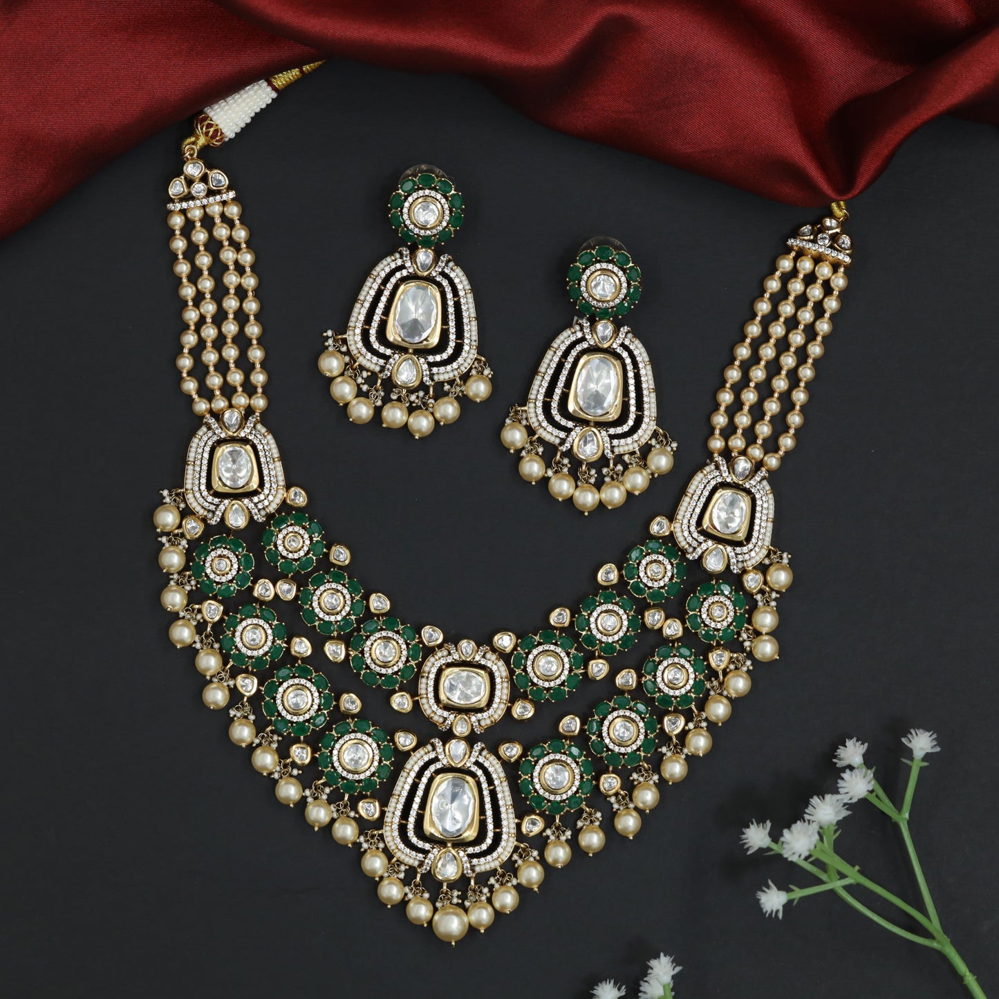 Luxury Connector Style Kundan Necklace with Ornate Centre Drop