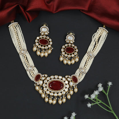 Noble Centre Frame Kundan Necklace with Suspended Bead Detailing