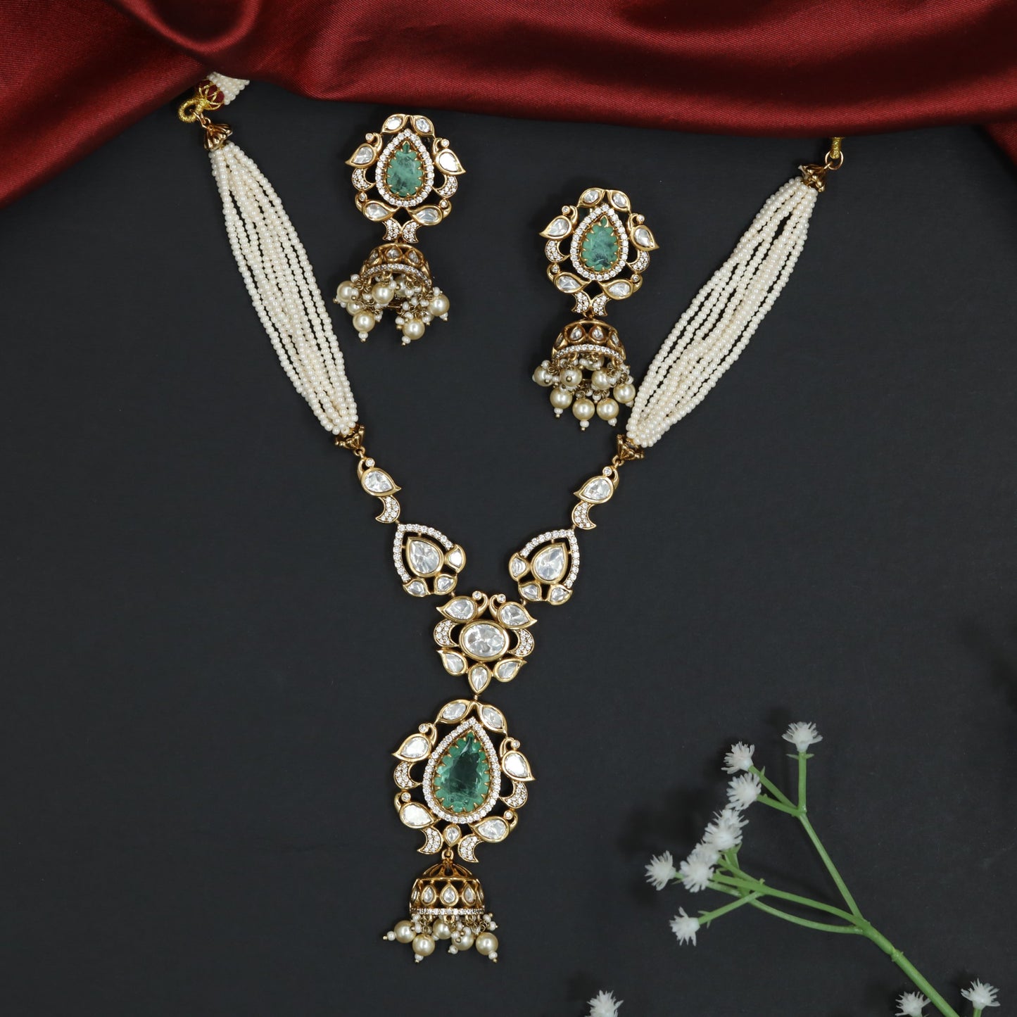 Bridal Dropwork Kundan Necklace with Bead Tassel Centrepiece