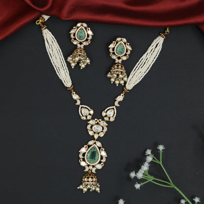 Bridal Dropwork Kundan Necklace with Bead Tassel Centrepiece