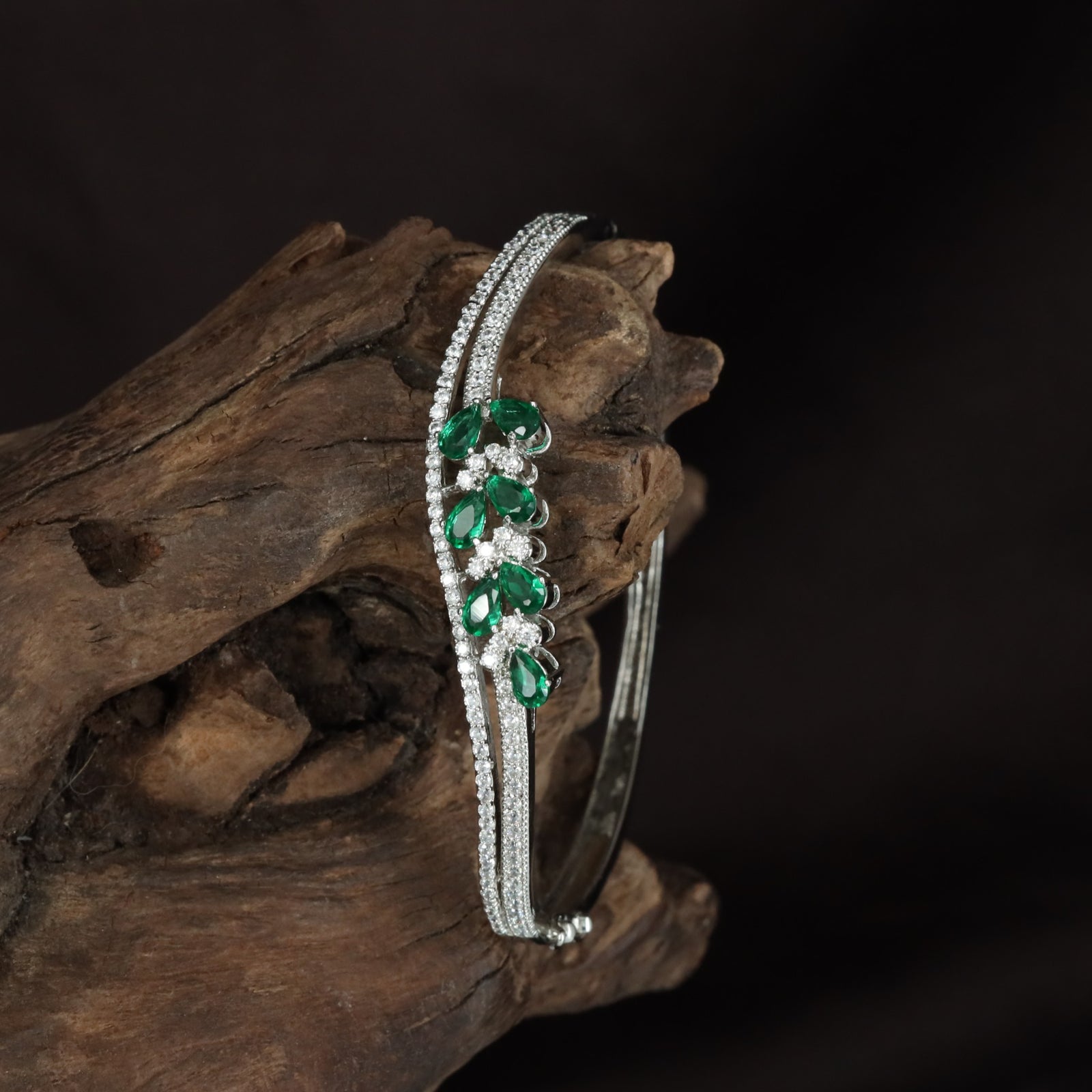 Party Wear Open Kada with Triple Crystal Line Finish