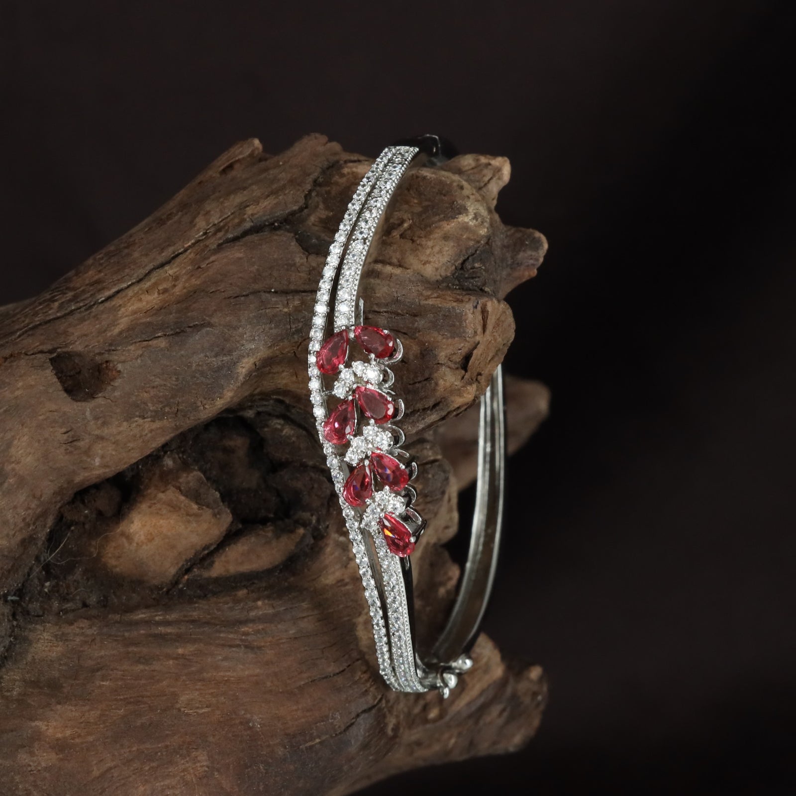 Party Wear Open Kada with Triple Crystal Line Finish
