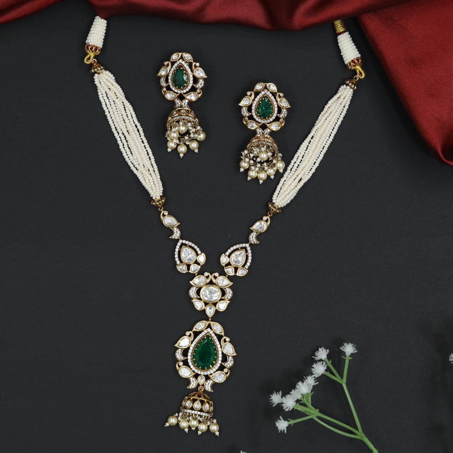 Bridal Dropwork Kundan Necklace with Bead Tassel Centrepiece