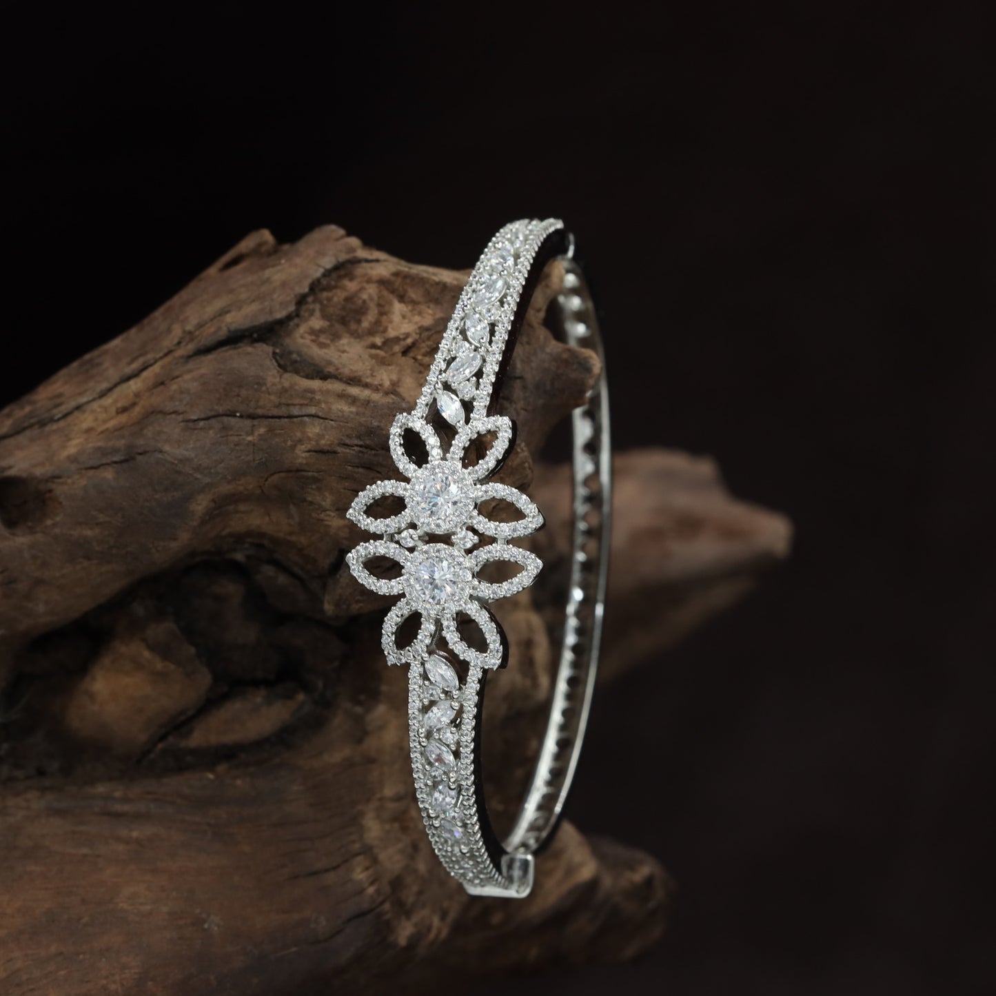 Bloom Accent Kada with Open Marquise Petal Design