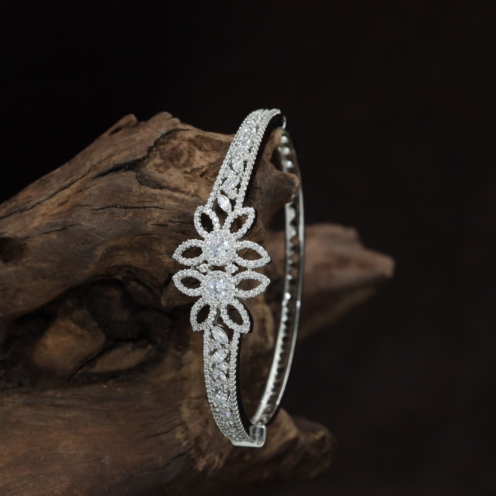 Bloom Accent Kada with Open Marquise Petal Design