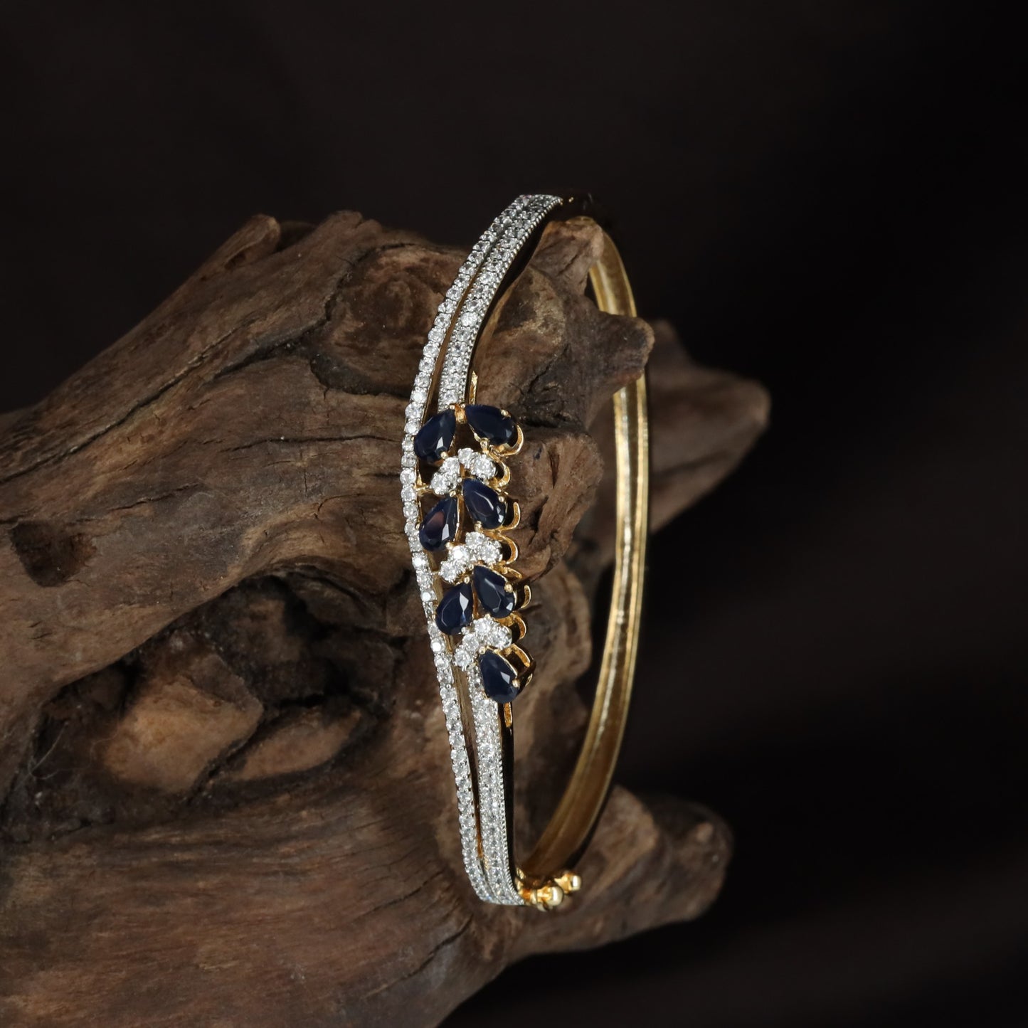 Party Wear Open Kada with Triple Crystal Line Finish
