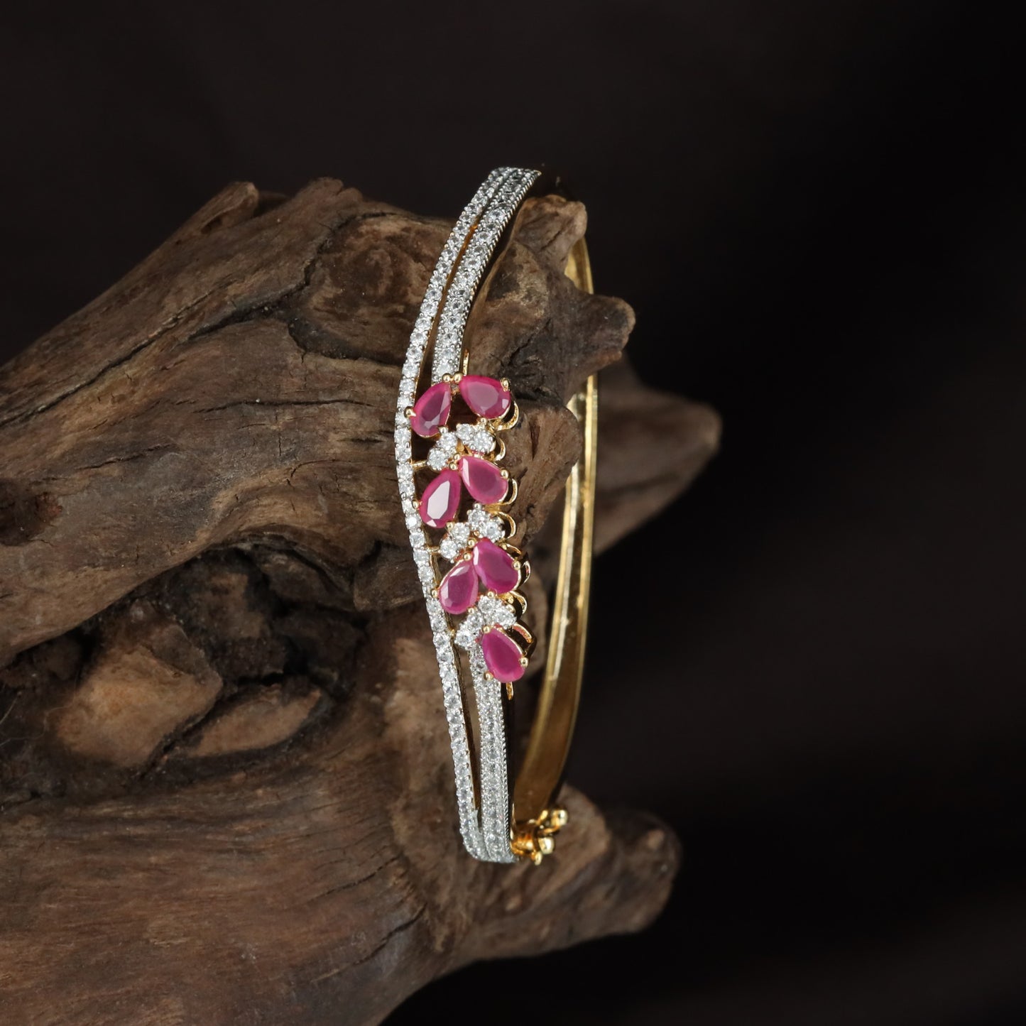 Party Wear Open Kada with Triple Crystal Line Finish