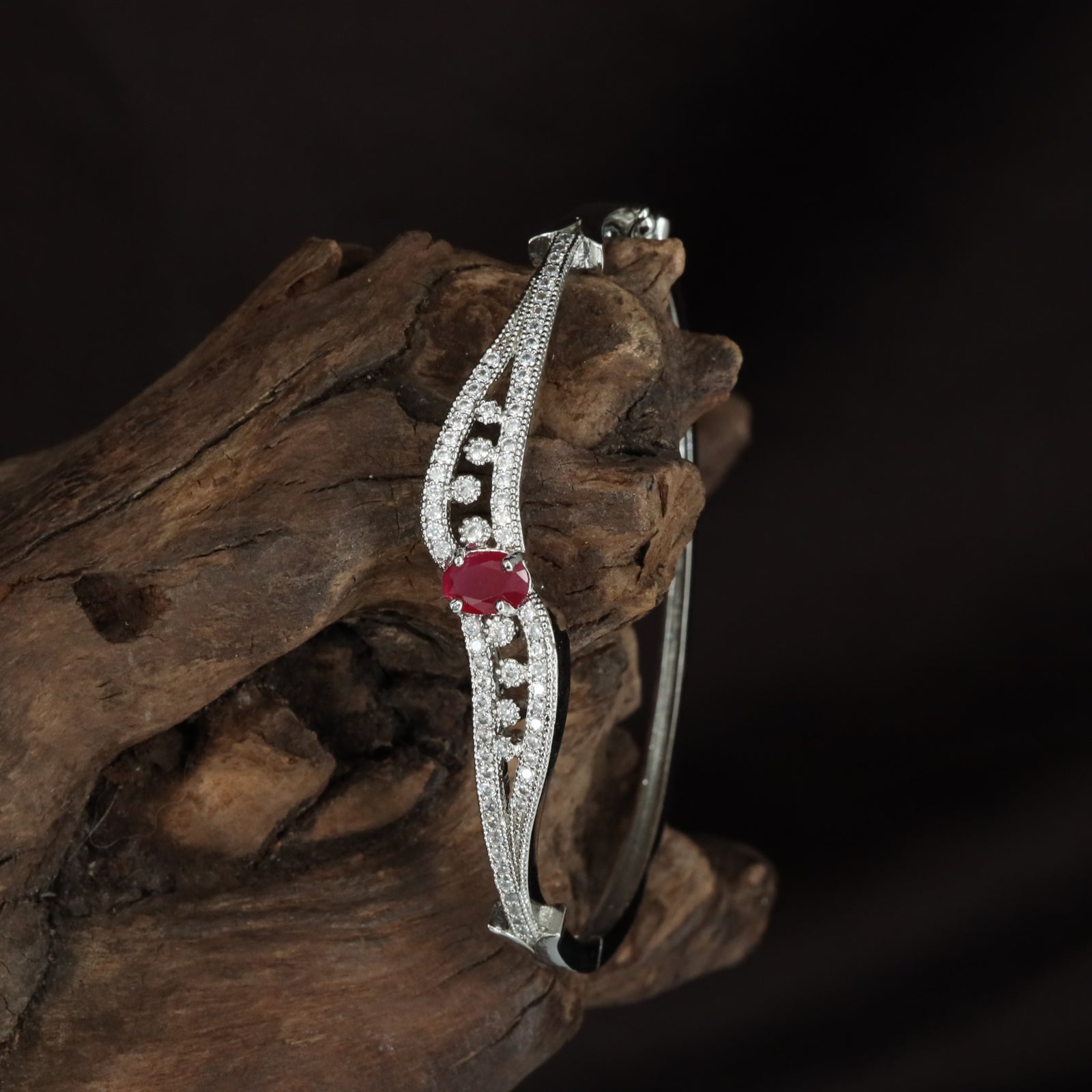 Luxury Open Kada with Marquise Leaf Pattern and Center Accent