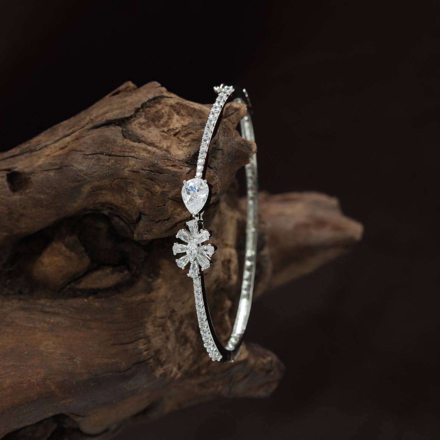 Floral Drop Motif Kada with Leaf Cluster Accent Design