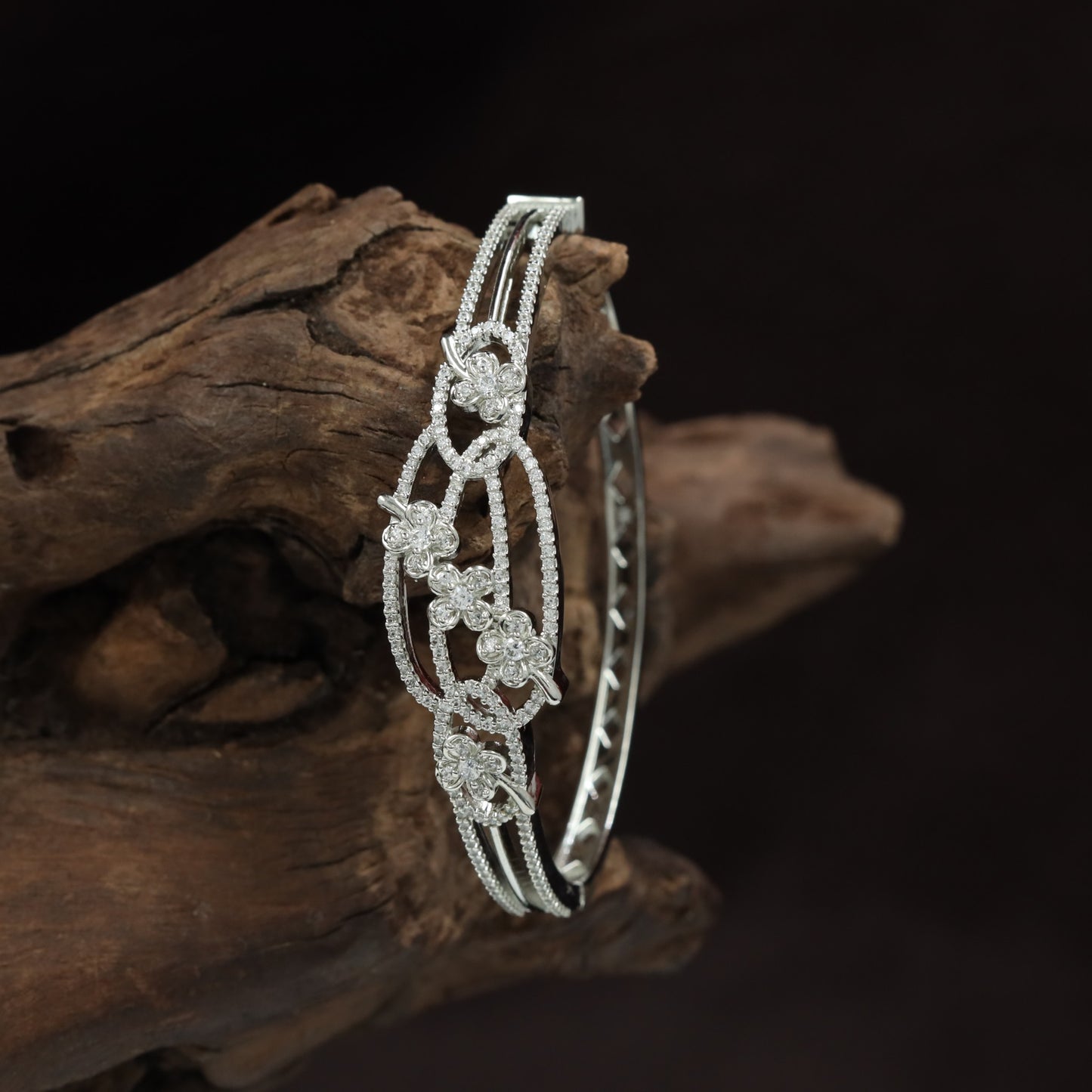 Botanical Scrollwork Kada with Oval Medallion Openwork Design