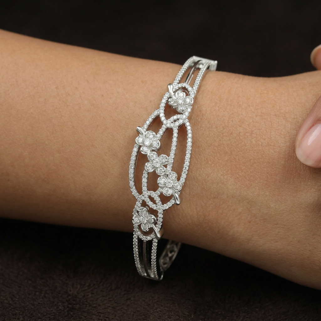 Botanical Scrollwork Kada with Oval Medallion Openwork Design
