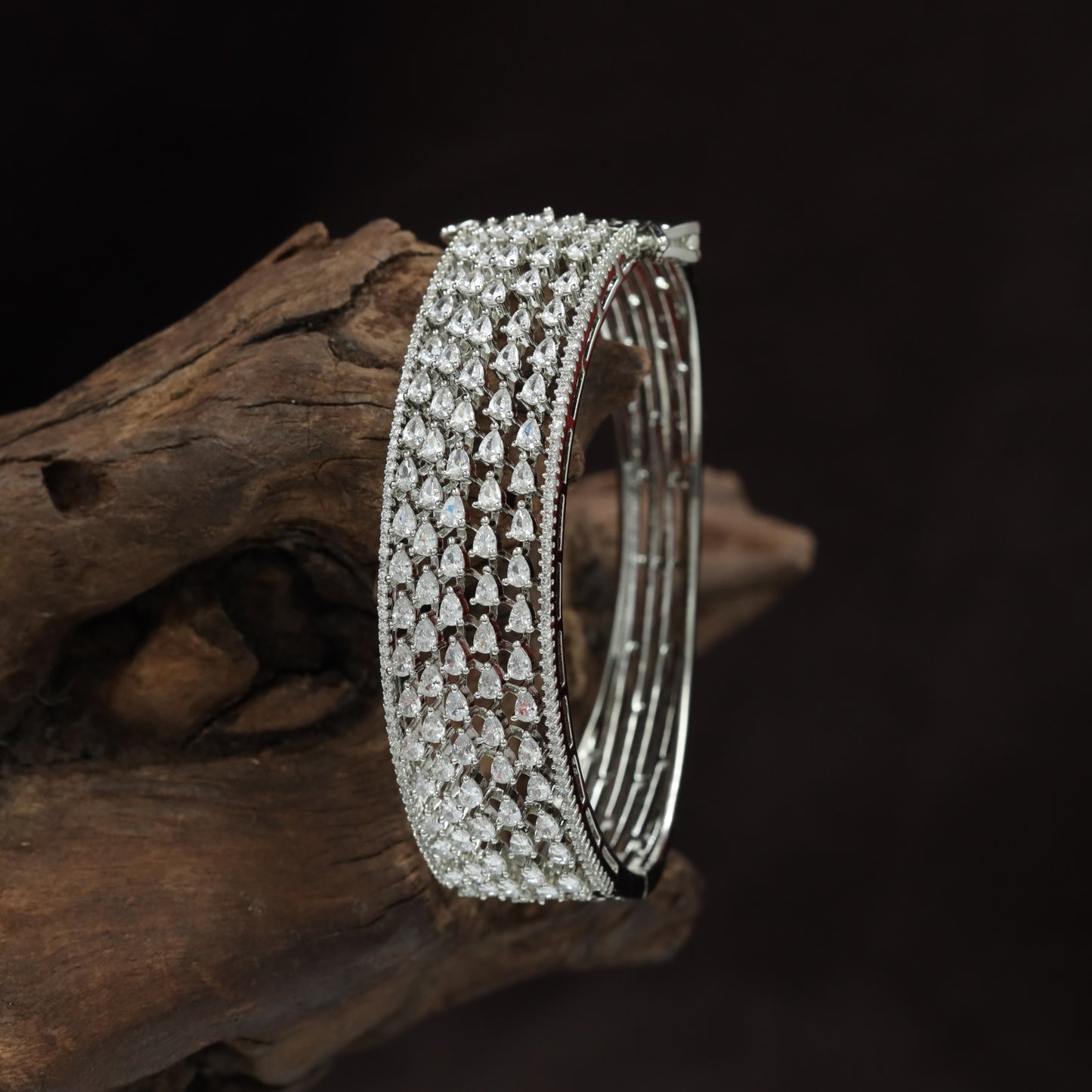 Multi Row Chevron Weave Kada with Geometric Pattern Design