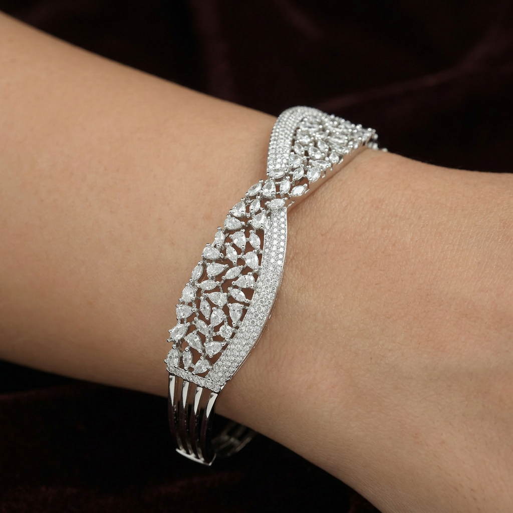 Crossover Floral Vine Kada with Marquise Leaf Openwork