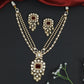 Festive Beadwork Kundan Necklace with Structured Pendant and Earrings