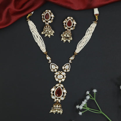 Imperial Dual Connector Kundan Necklace with Pendant and Earring Set