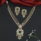 Artisan Double Strand Kundan Necklace with Square Pendant and Matching Earrings