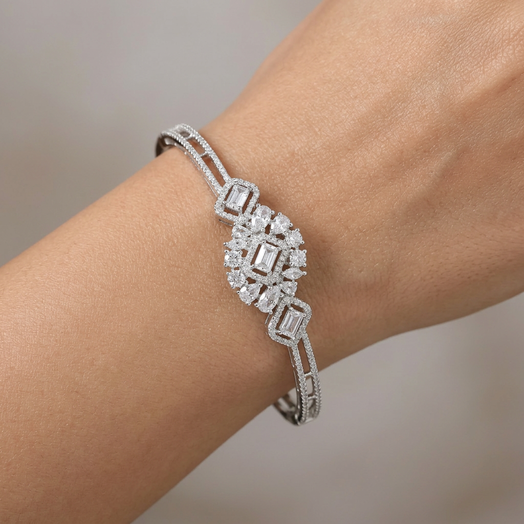 Geometric Floral Statement Kada with Layered Medallion Motif Design