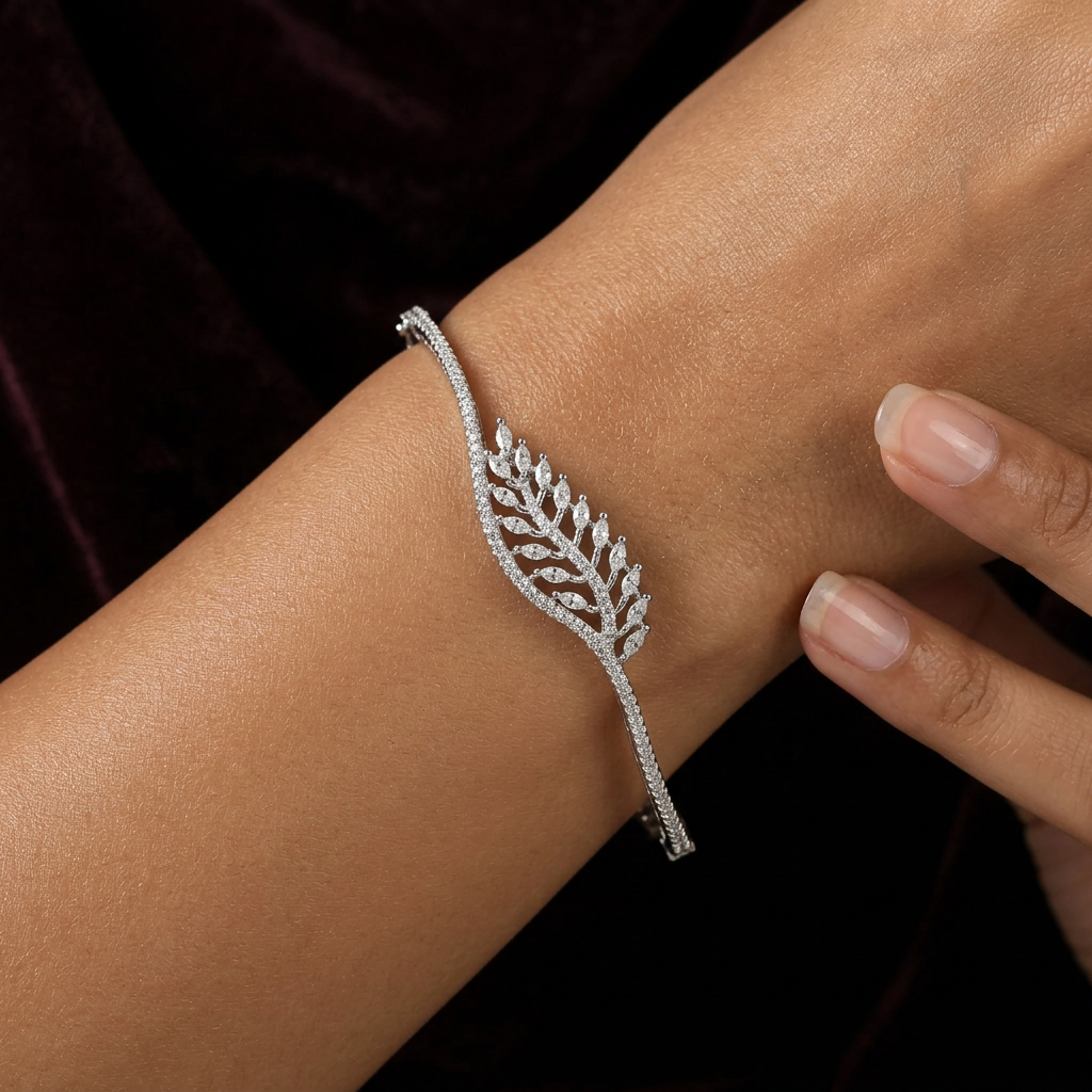 Elegant Leaf Vine Statement Kada with Nature Inspired Openwork Design