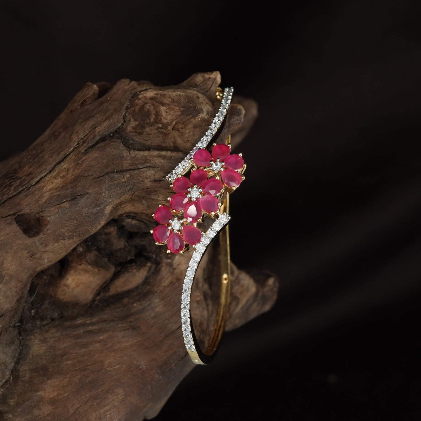Blossom Kada with Star Floral Accents and Slim Crystal Band Styling