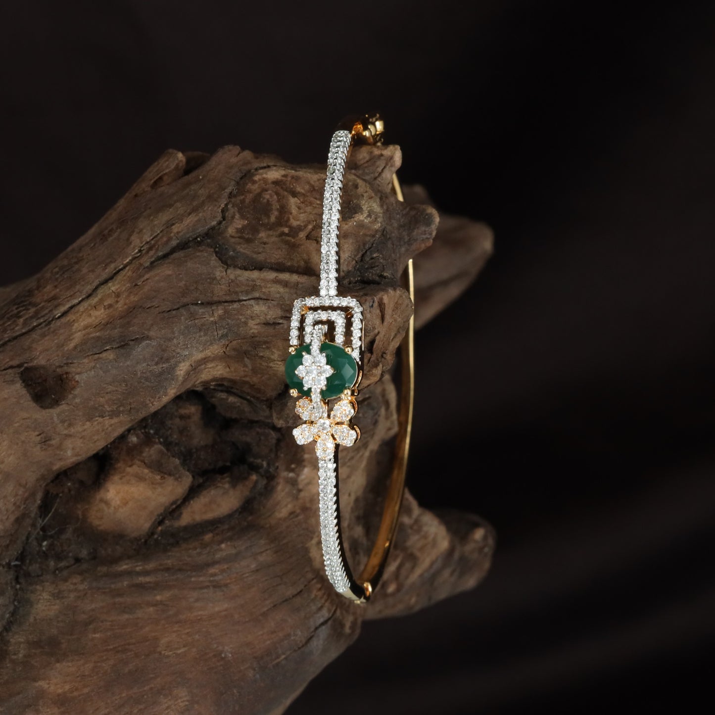 Deltawork Floral Kada with Sculpted Blossom Placement and Minimal Band Flow