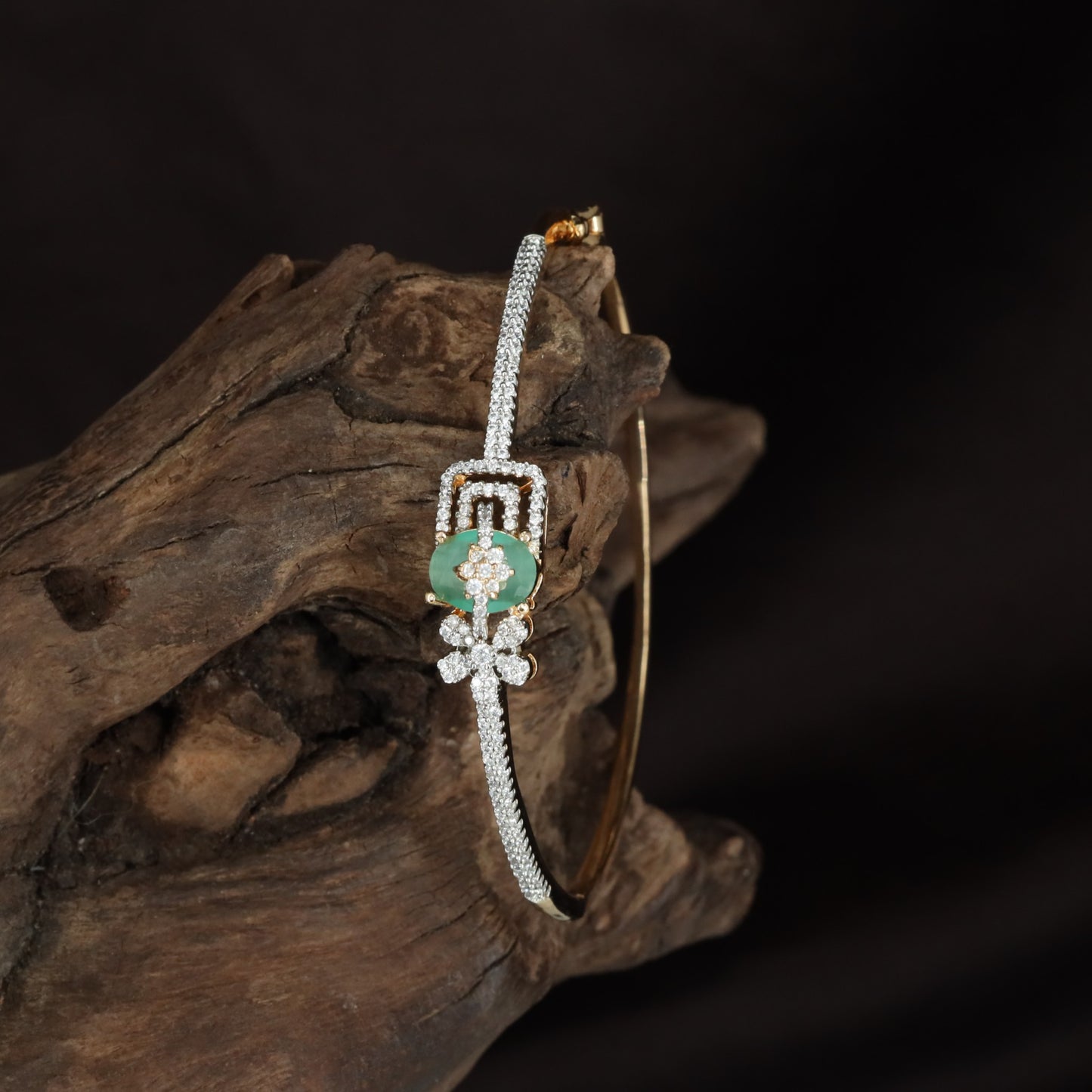 Deltawork Floral Kada with Sculpted Blossom Placement and Minimal Band Flow