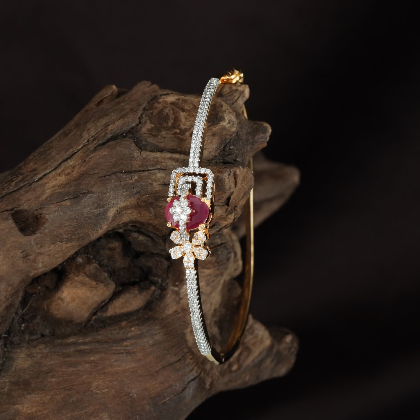 Deltawork Floral Kada with Sculpted Blossom Placement and Minimal Band Flow