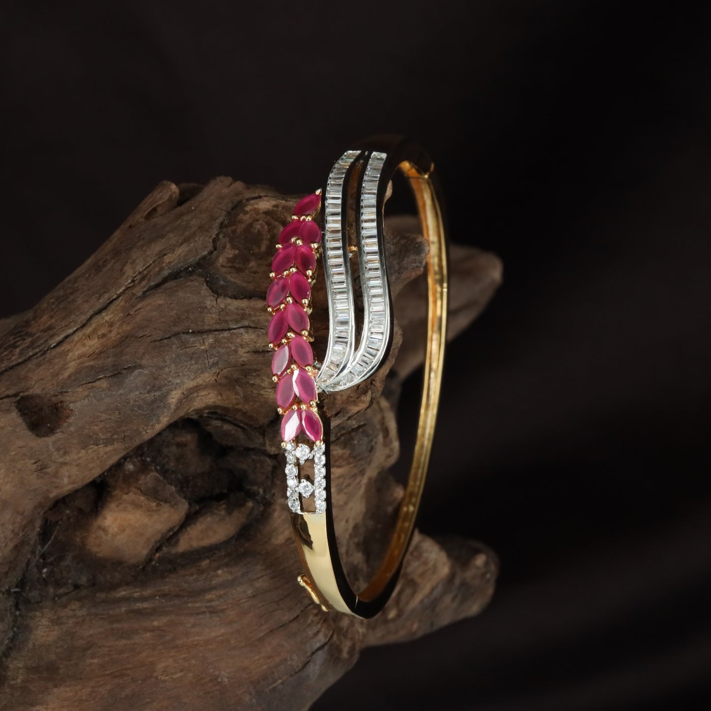 Bronzeline Blossom Kada with Marquise Flower Arrangement and Open Curve Styling