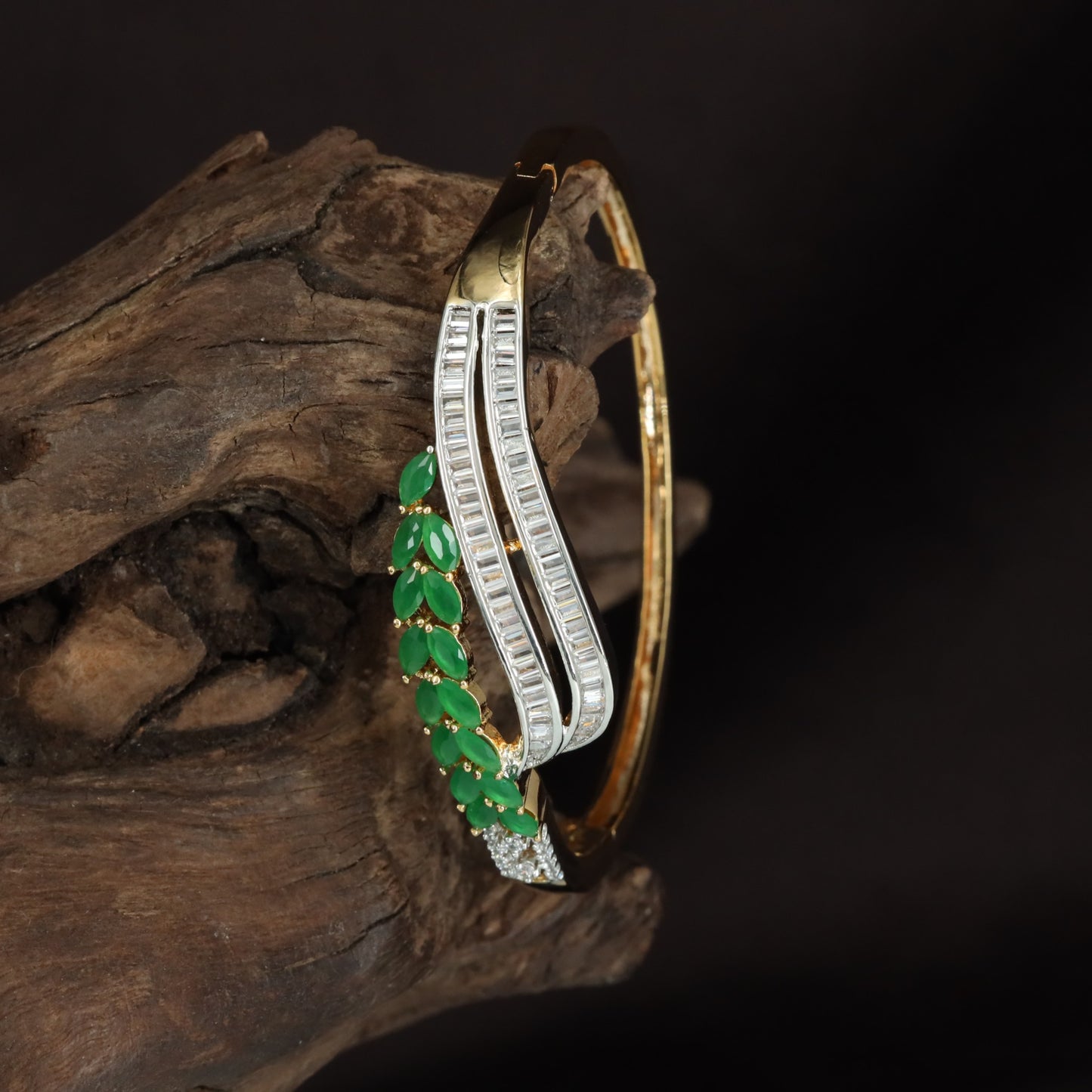 Bronzeline Blossom Kada with Marquise Flower Arrangement and Open Curve Styling