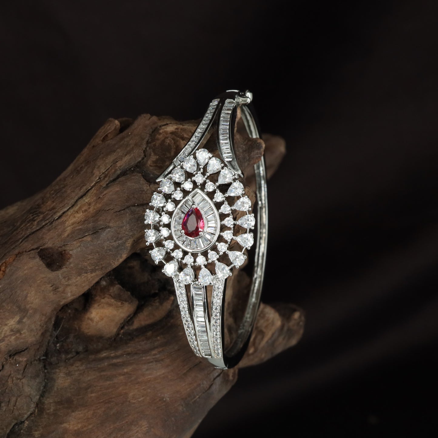Graphite Crest Kada with Sculpted Geometric Texture and Multi Line Structure