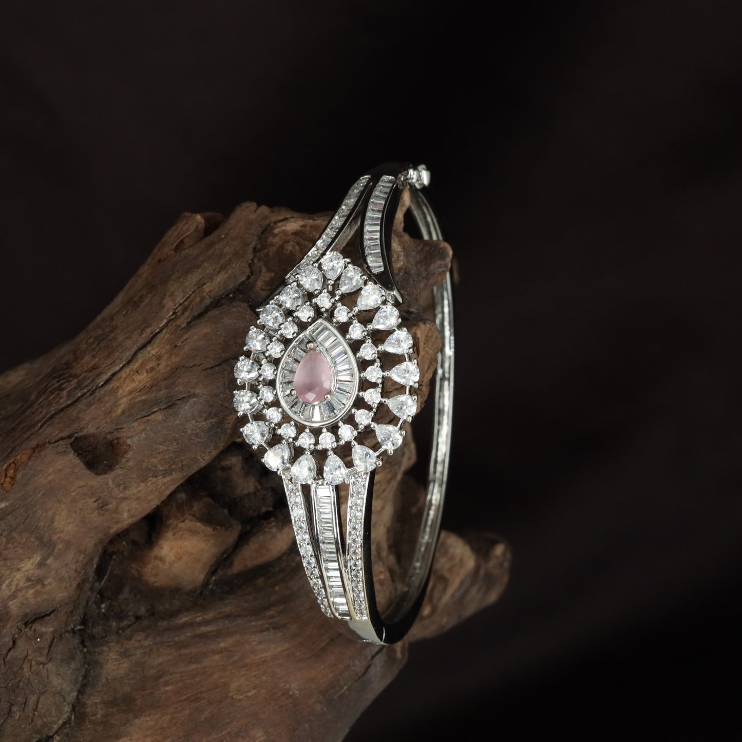 Graphite Crest Kada with Sculpted Geometric Texture and Multi Line Structure