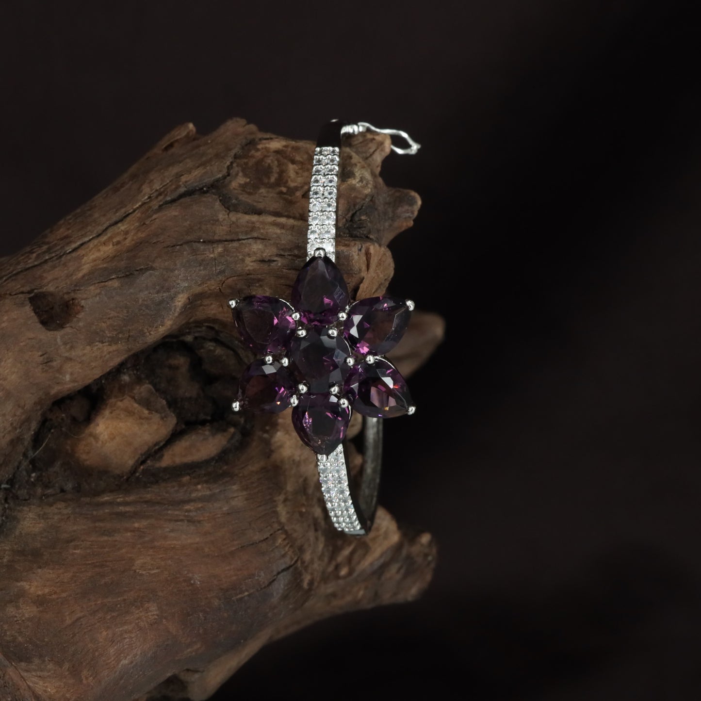 Floral Kada with Layered Flower Formation and Crystal Border Flow