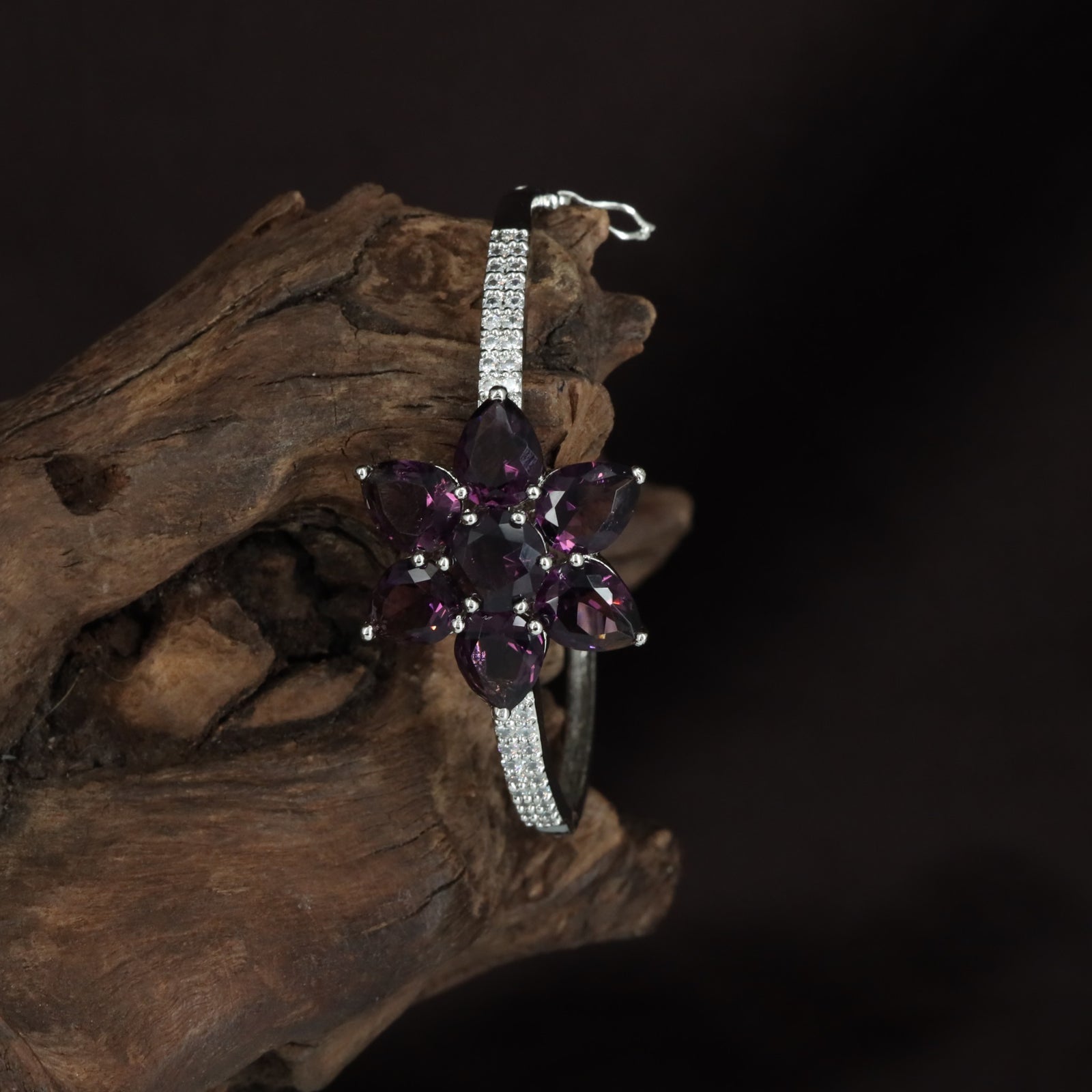 Floral Kada with Layered Flower Formation and Crystal Border Flow