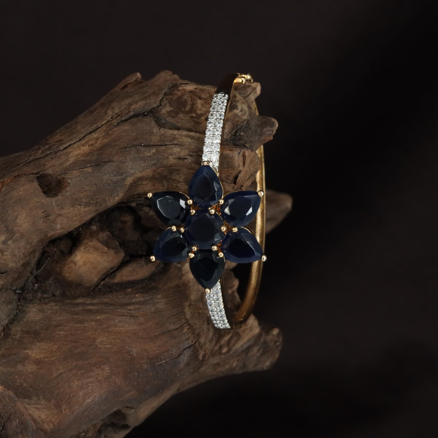 Floral Kada with Layered Flower Formation and Crystal Border Flow