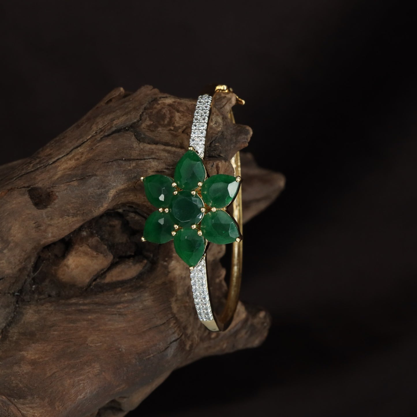 Floral Kada with Layered Flower Formation and Crystal Border Flow
