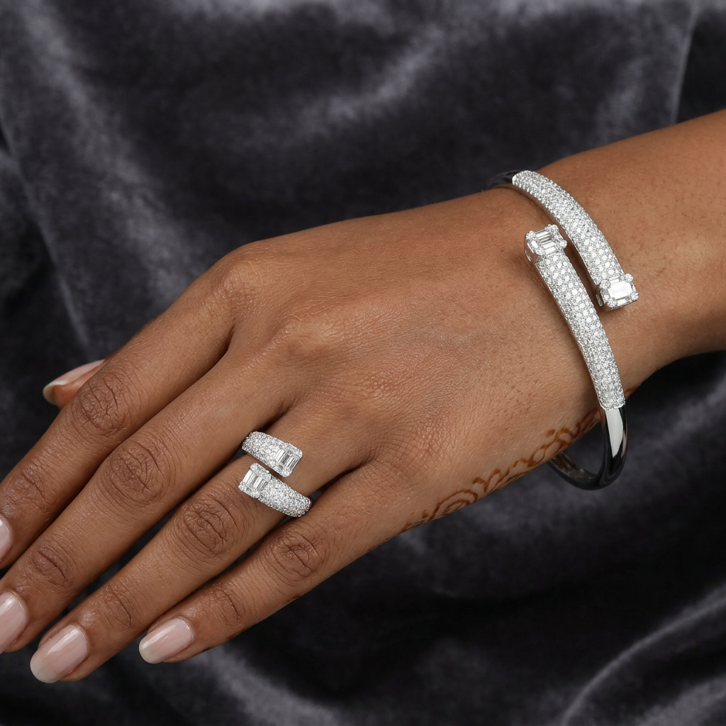 Premium PavÃ© Kada and Ring Set with Contemporary Styling