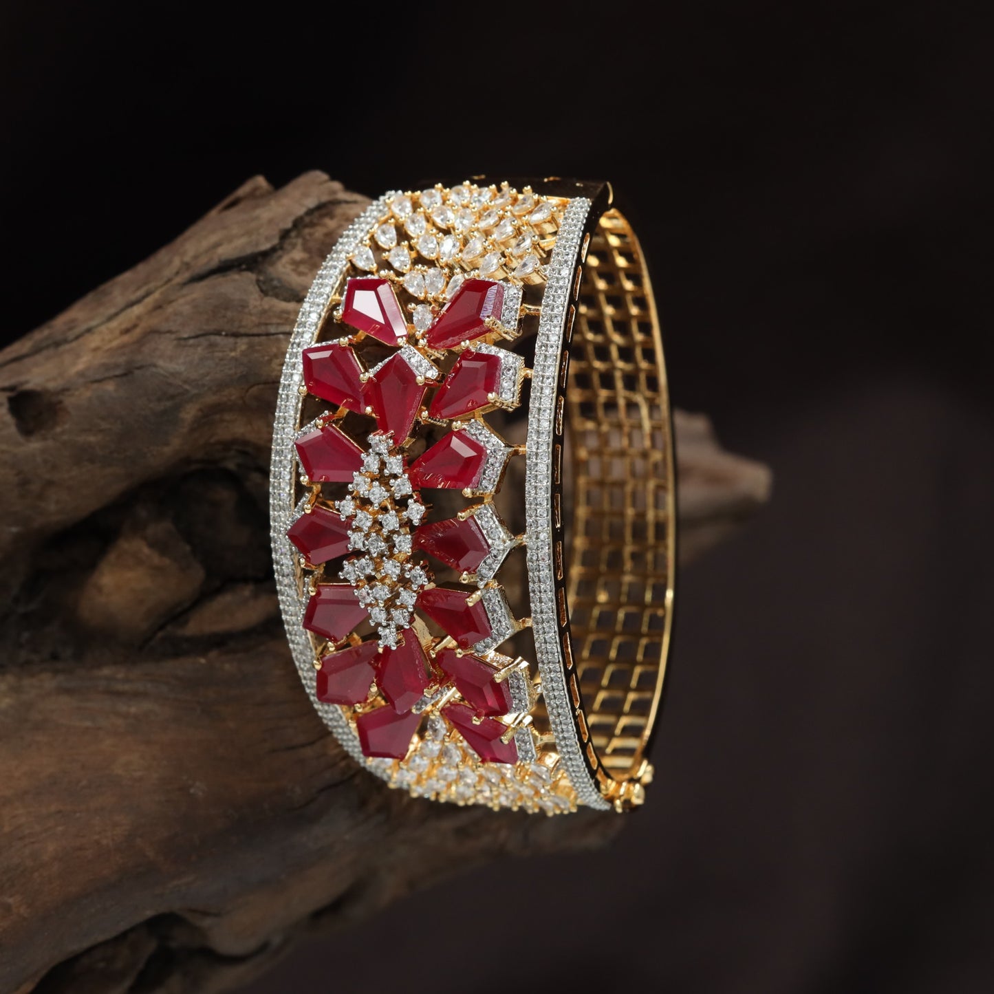 Floral Cluster Broad Kada with Layered Openwork Lattice Design