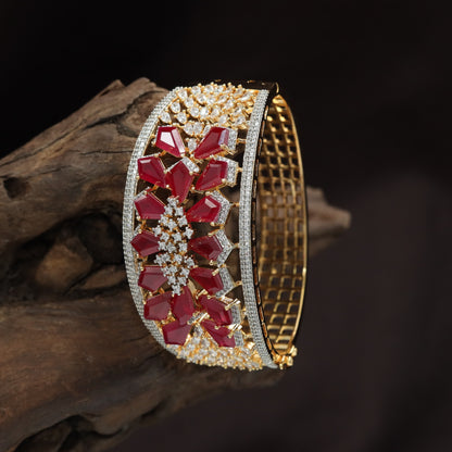 Floral Cluster Broad Kada with Layered Openwork Lattice Design