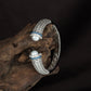 Facet Dome Kada with Braided Texture Styling and Twin Pearl Placement