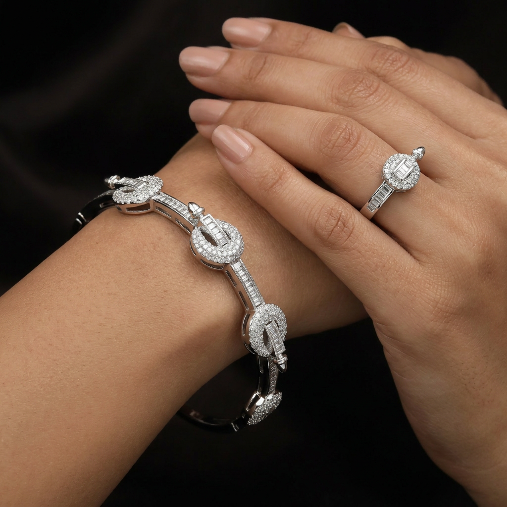 Decorative Connector Kada Set with Coordinated Ring Styling