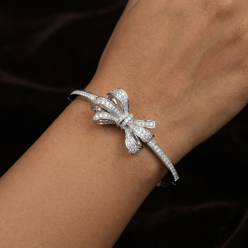 Bow Centre Open Kada with Layered Fan Drop Design