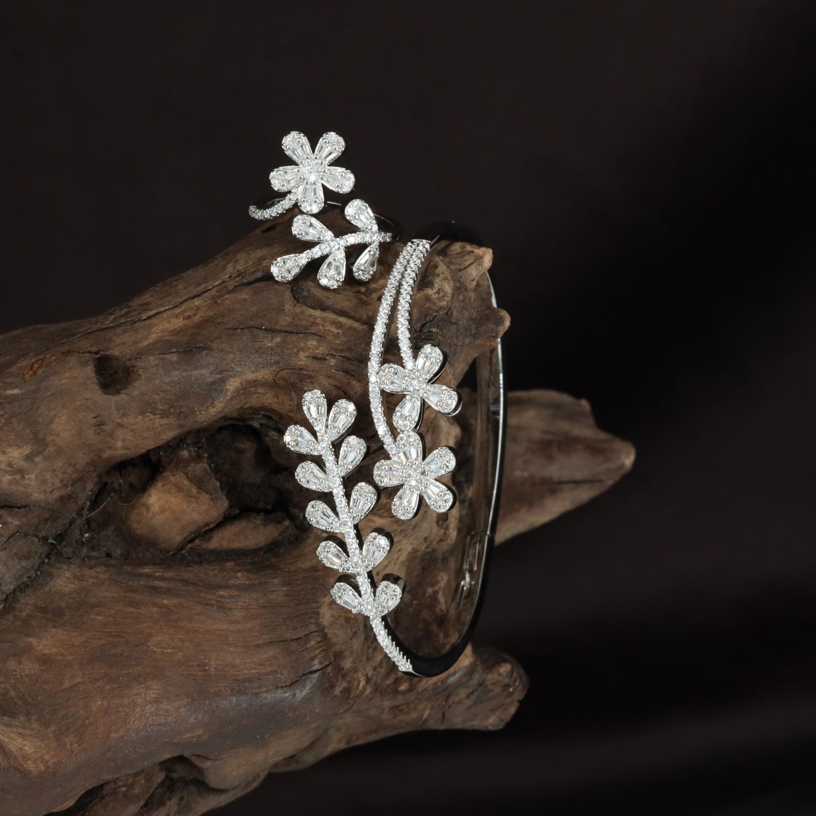 Jardin Floral Kada with Delicate Crystal Ring Styling